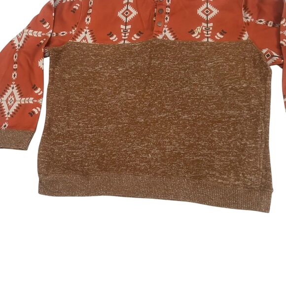 Hooey Pullover Sweater Mens Extra Large Brown Aztec 1/4 Snap Western Outfitter - Picture 3 of 11